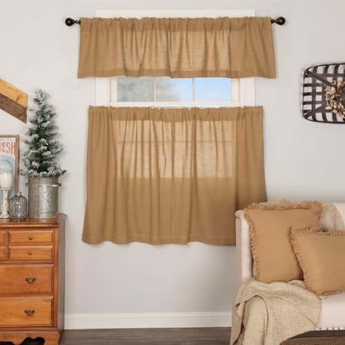 VHC Brands Burlap Natural 3 PC Curtain Set (1 Valance