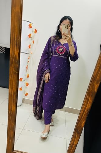 Image of ANNI DESIGNER Viscose Kurta for Women | Kurti Set Woman | Kurta with Pant & Dupatta | Straight Embroidered Suit | Ethnic Indian Outfit Office Party Traditional Clothing Fashion Style Premium Wear Look