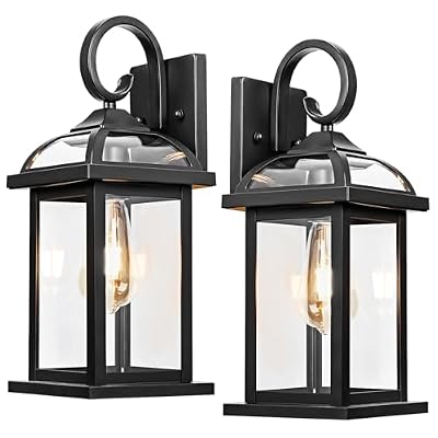 Roravilila Black Exterior Light Fixtures 2-Pack, Anti-Rust Aluminum Outdoor Wall Lights for House Porch Lights IP65 Waterproof Clear Glass Outdoor Sconces Wall Mount Wall Lanterns, Matte Black