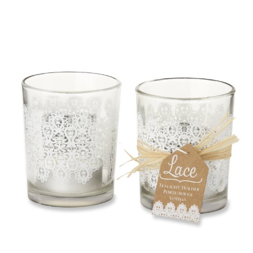 Kate Aspen Set of 4 Lace Frosted-Glass Tealight Holder