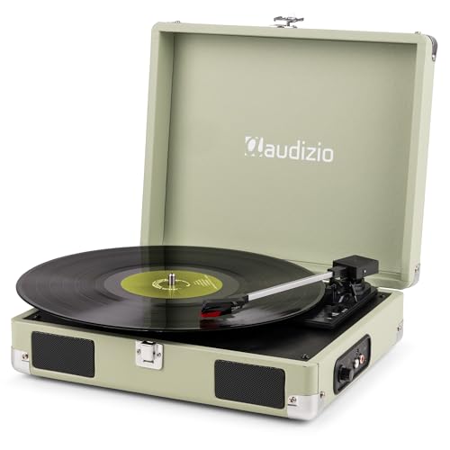 Audizio RP111G - Koffer Plattenspieler mit Lautsprecher | Autostopp | 33/45/78 RPM | RCA | Kopfhöreranschluss | Schallplattenspieler Retro | Turntable Vinyl Player | Gramofon Record Player, Grün