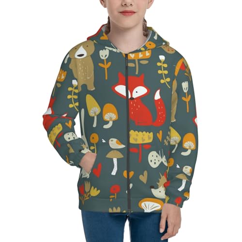 Cute Animal Forest Kids Pullover Hoodies Boys Zip Up Sweatshirts Girls Athletic Clothes with Pocket3
