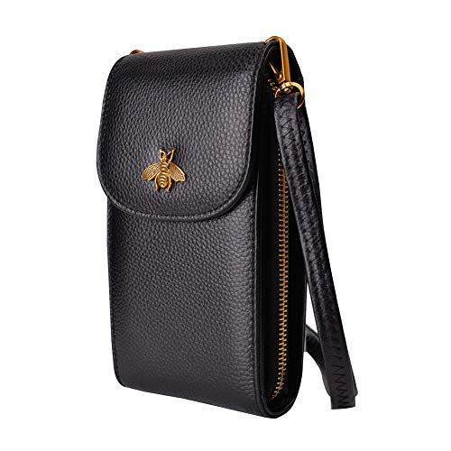 Small Crossbody Cell Phone Purse Leather Phone Bag Women Wallet Purse with Adjustable Strap (Black)