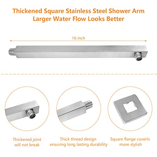 Harjue Shower Head With Extension Arm, High Pressure Square Shower Head With Showerarm, Stainless Steel Rainfall Showerhead-Waterfall Full Body Coverage thumb #3