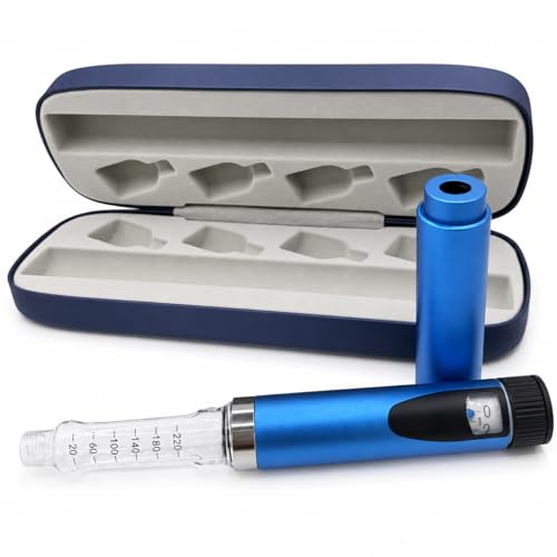 Wiederverwendbarer Insulin-/Peptidstift-Injektor mit Hartschalen-Reiseetui kompatibel mit Standard-3-ml-Kartuschen kompaktes und tragbares Set (blau)