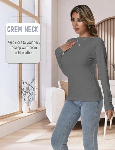 4 Pack Women Thermal Long Sleeve Shirts Crew Neck Double-Sided Fleece Lined Base Layer Undershirt Tops Cold Weather3