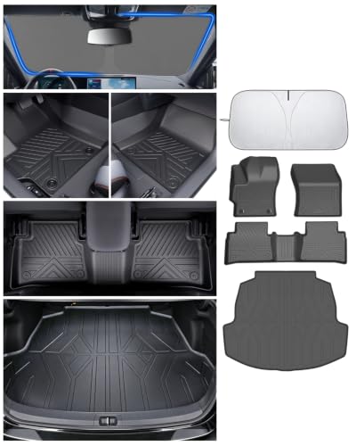 Runine Floor Mats for Toyota Corolla 2020-2025 2026 All Weather Protection Custom Floor Mats Trunk Cargo and Car Windshield Cover Set for Toyota Corolla Accessories Car Floor Liners Set