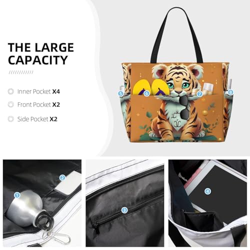 Year Of The Tiger Funny Tiger Beach Bags For Women Large Waterproof Sandproof Beach Tote Bag Lightweight Carry On Bag For Gym Travel Vocation3