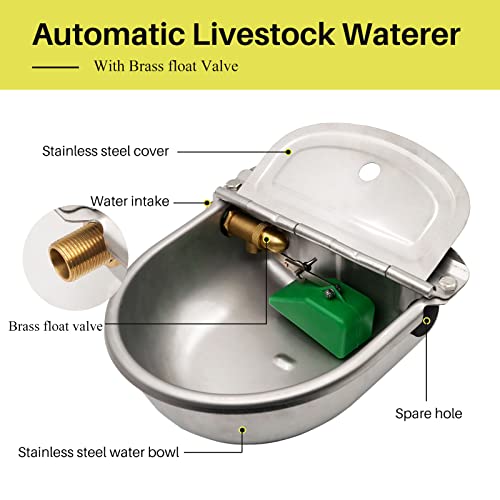 Muduoban Automatic Waterer,304 Stainless Steel Automatic Water Bowl Dispenser With Brass Float Valve For Dog,Self Filling Water Trough Feeder For Horse Cow Goat Chicken Pig Sheep Livestock thumb #2