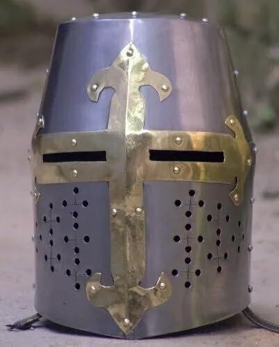 Handmade metal medieval knight helmet Templar helmet Crusader helmet Replica helmet Functional helmet Decorative helmet Collectible helmet Wearable helmet