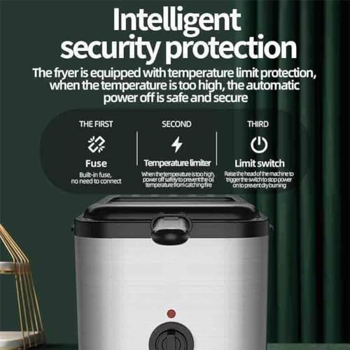 Elektrische friteuse van 2,5 liter, elektrische friteuse van 1000 W, roestvrijstalen vetfrituurmachine op aanrecht, aanrecht van friteuse met verwijderbare mand en kijkvenster, voor restaurant thuis - Afbeelding 3