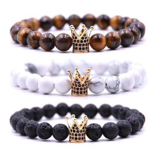 HYHONEY Crown Bracelets Bead Bracelet Mens Bracelet Womens Bracelets Matching Couple Zircon Crown Fashion Jewelry Elastic Adjustable Charm Jewelry for Men Women