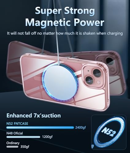 Image of FNTCASE for iPhone 15 Case Clear: iPhone 14 /13 Case Magnetic Phone Cases Compatible with Magsafe Slim Anti Yellowing Military Grade Drop Protection Rugged Protective Transparent Cover (C-A Pink)
