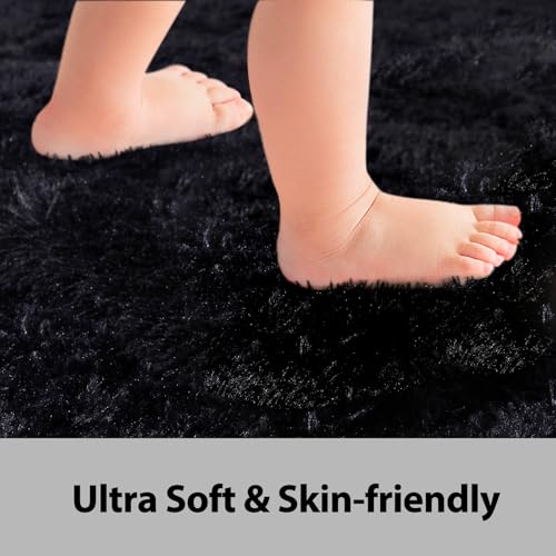 Black Rugs for Living Room Fluffy 6x9 ft Bedroom Rug Non-Slip Area Rugs Shag Carpet for Nursery Kids PlayRoom Dorm Office Indoor Modern Plush Carpets Boys