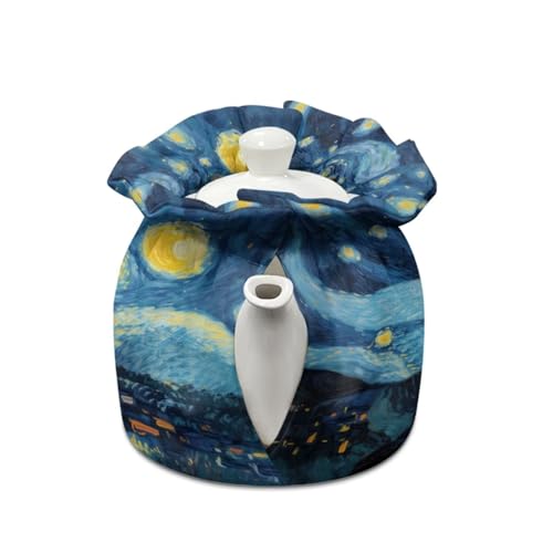 Image of Xoenoiee Black Cat Starry Night Pattern Tea Cozy Tea Cosy for Teapots Keep Warm Teapot Cover Insulated Kettle Cover for Home Kitchen Table Decor