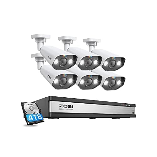 ZOSI 4K 16CH Spotlight PoE Home Security Camera System,6pcs 8MP Wired PoE IP Cameras,Night Vision,Human Detection,Sound&Light Alarm,2-Way Audio,16Chan
