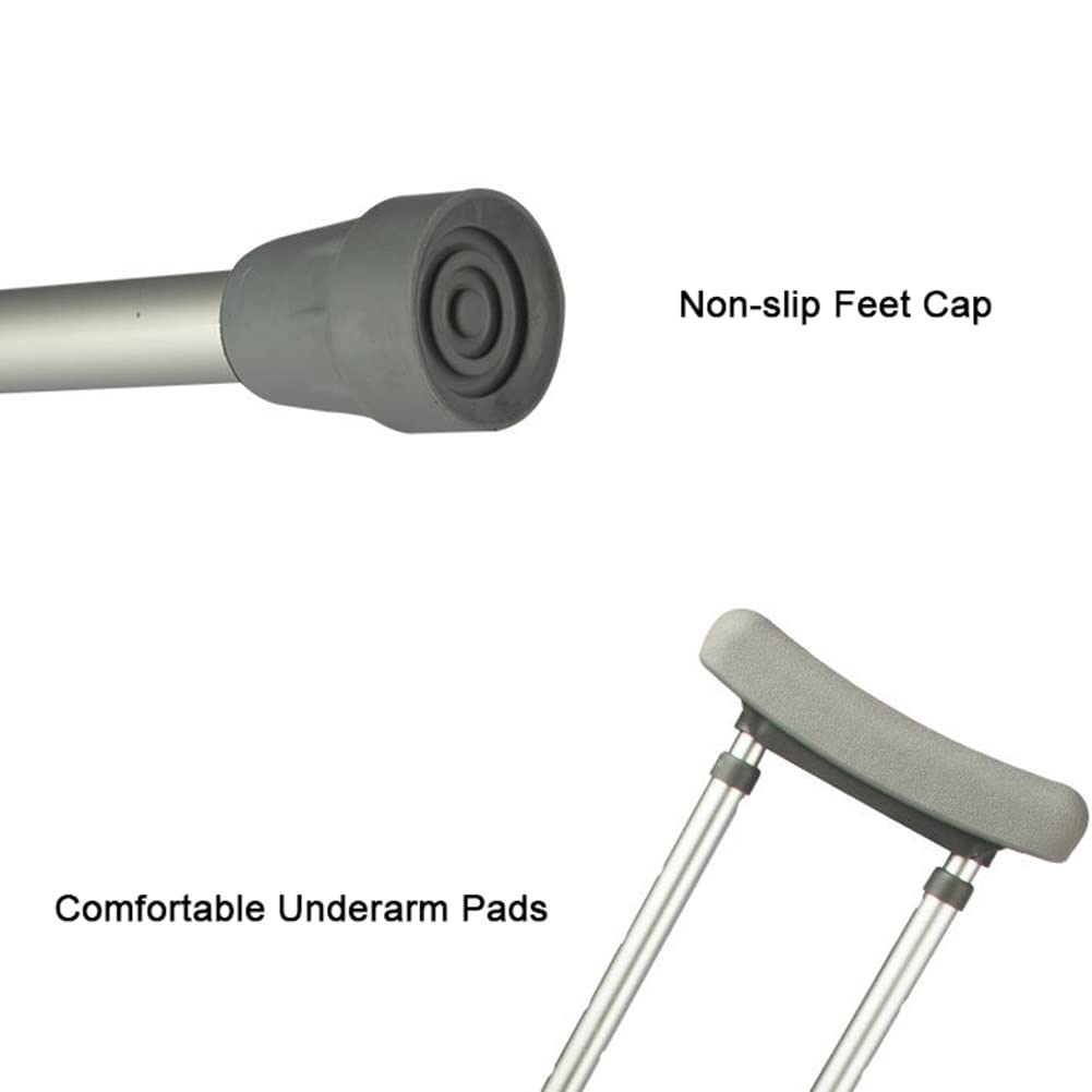 Stampelle ascellari Pieghevoli, stampelle da Passeggio Regolabili in Altezza con Comodi Cuscinetti e Maniglie ascellari, Adatte per Altezza: 140-200 cm (Colore: Argento, Dimensioni: 1 unità)
