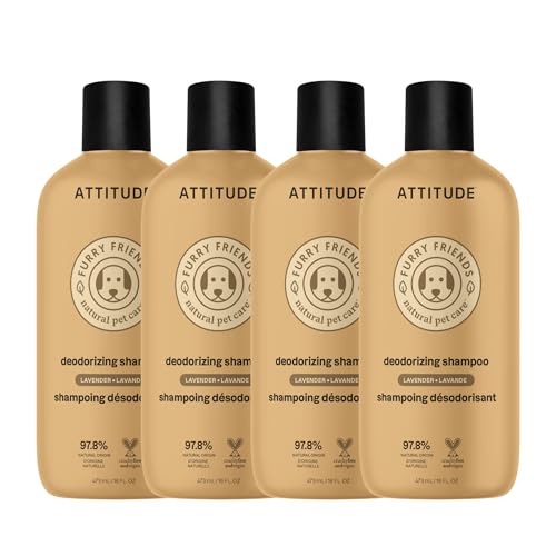 Image of Attitude Natural Deodorizing Shampoo for Cat & Dog, Vegan and Cruelty-Free, Grooming Products, Lavender, 16 Fl Oz (Pack of 4)