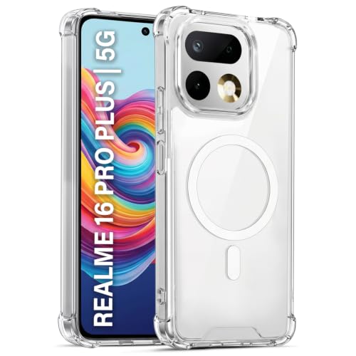 Image of TRUEUPGRADE Back Cover for Realme 16 Pro Plus 5G Non Mag-Safe Transparent PC + TPU Bumper Case with Magnetic Print Shockproof Protection (Transparent Mag-Safe)