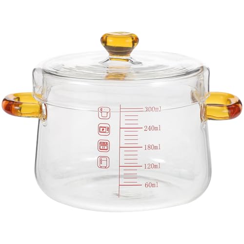 Homoyoyo Cacerola de Cristal Transparente con Doble Asa 300 Ml Resistente al Calor para Cocinar al Baño María Horno y Vapor Olla para Sopa y Cocina Doméstica