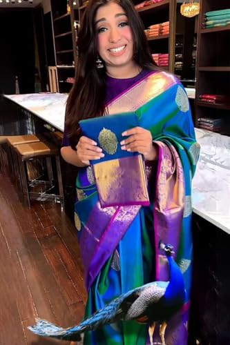 Image of SWORNOF Women's Woven Khadi Georgette Silk Saree With Unstitched Blouse Piece