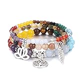 UEUC Natural Gemstone Chakra Bracelets for Women, Multilayer Tree of Life Lotus Crystal Healing Stone Bracelet Sets, Yoga Meditation Reiki Relax Bracelets for Stress Relief(#126)