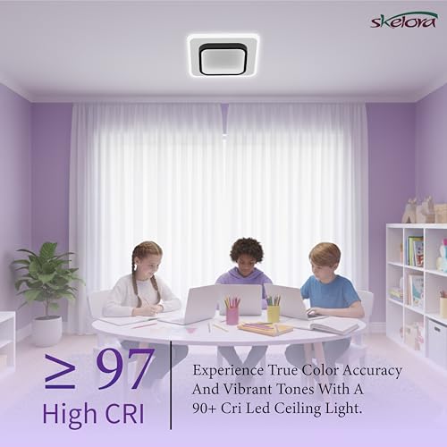 Image of 50W 3 Color Mode AntiFlicker LED Ceiling Light (Warm, Natural, Cool) Anti-Glare |Bedroom, Office, Kitchen, Bathroom, Balcony & Walkway (Square Black 50W)