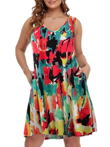 Image of BELAROI Women Casual Summer Dresses Plus Size Sundress V Neck Swing Tank Dress Sleeveless Criss-Cross Beach Cover Ups Pockets