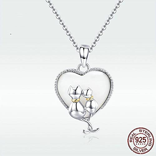 Accessoire collier en argent pour femmes pendentif de mode cœur et chat mignon