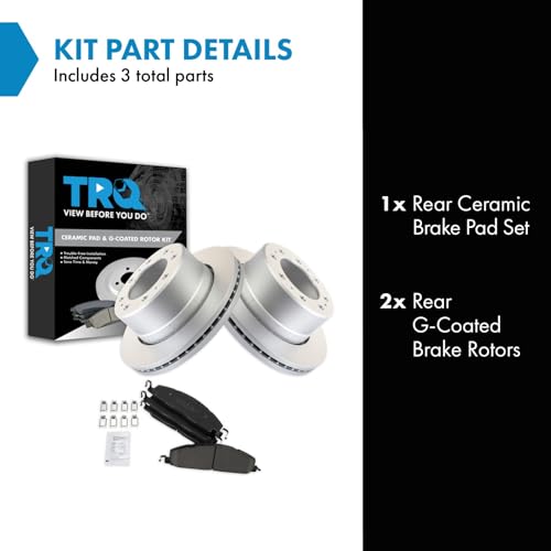 Image of TRQ Rear Brake Pad & Rotor Kit Ceramic Vented Premium G-Coated Compatible with 2009-2010 Dodge Ram 2500, 3500 2012 Ram 1500 2011-2018 2500 3500