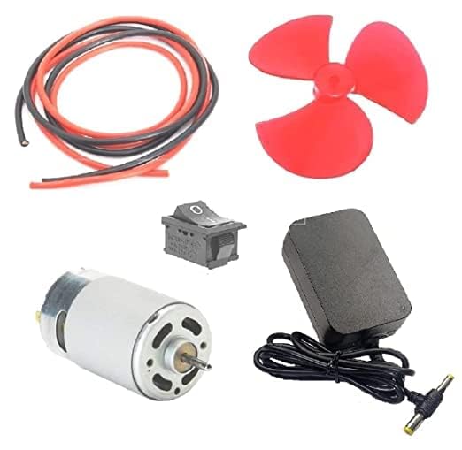 Image of 12V DC Fan kit (12V 2Amp charger + 555 DC Motor + 3 inch Fan Blade + 1 mtr Copper Wire + Switch)