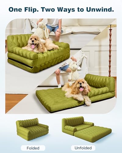 Orthopedic Memory Foam Dog Sofa Bed, Foldable Pet Couch Bed, Cooling Fabri & Removeable Cover, Green,30"x40"x16"