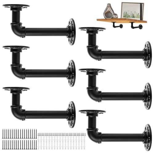 GBACHOOSE 6 Stück Regalhalterung Schwarz, Retro Regalhalter 17x8x6.5CM, Regal Halterungen Vintage für Bücherregale schwimmende Regale Wandregal, Schwarz