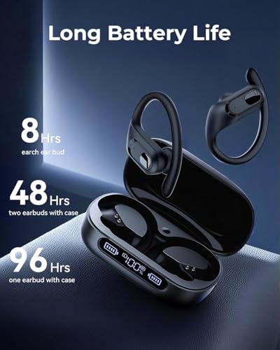Image of occiam Wireless Earbuds Bluetooth Headphones Ear Buds 96Hrs Playback Sport Over-Ear Waterproof Wireless Headphones Earphones with Earhooks ENC Mics Clear Call for Sport Running Workout (Black)