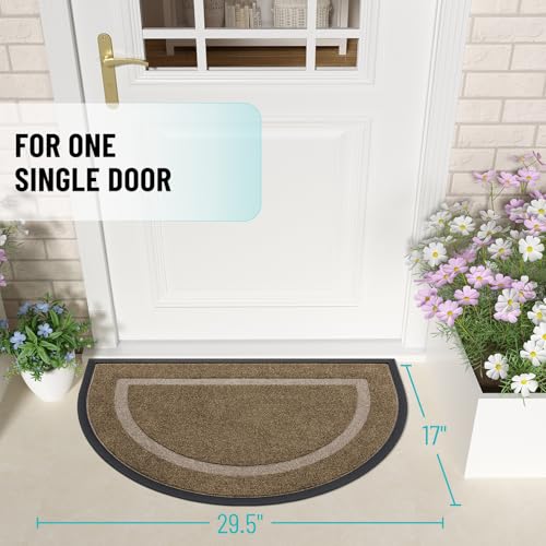 OLANLY Half Circle Door Mat Indoor Outdoor Entrance Welcome, Waterproof All-Season, All-Weather Doormat, Sturdy Natural Rubber, Low Profile, Easy Clean Patio Porch Entryway Mat, 29.5x17, Brown
