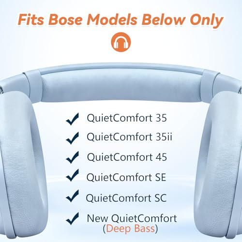 Image of Aurivor Replacement Ear Pads for Bose QuietComfort 45 35 ii (QC45 QC35) Headphones, Earpads Cushions for QC SE SC & New Quiet Comfort (Deep Bass), with Softer Foam & Protein Leather (Moonstone Blue)