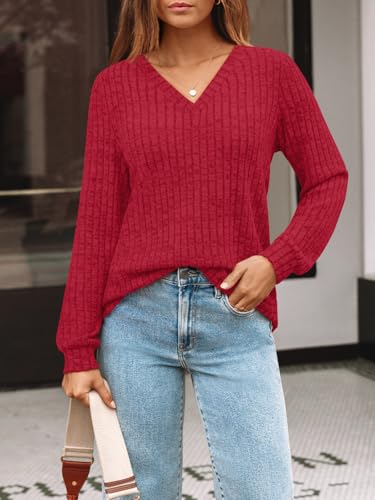 Image of AUTOMET Womens V Neck Long Sleeve Shirts Fall Tops 2026 Lightweight Sweater