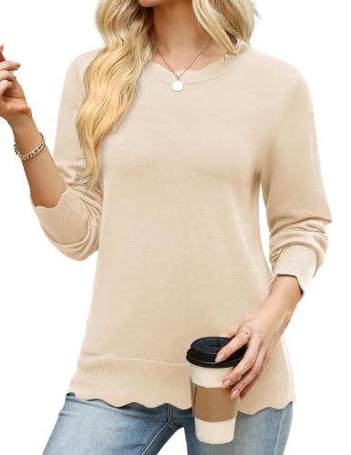 LOMON Sweaters for Women Fall Scalloped Long Sleeve Pullover - image 2