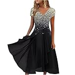 Summer Dresses Women Lace Chiffon Sundress V Neck Short Sleeve High Waist Prom Cloth Elegant Swing Knee Length Midi Dress Evening Party Special Occasions Going Out Streetwear