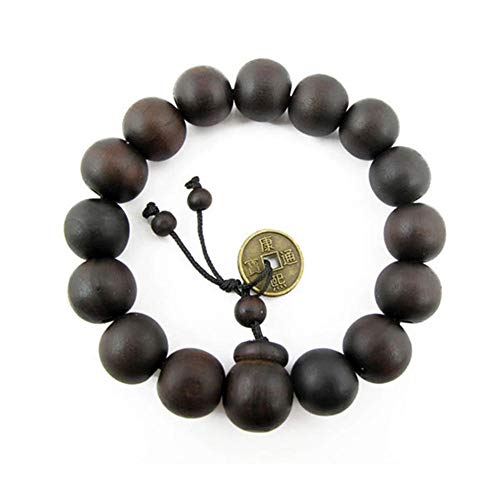 LiuJunh Pulsera para hombre con cuentas de madera natural, pulsera de cuentas de Buda budista de madera con cuentas de oración y pulseras de 12 mm, color negro Cover