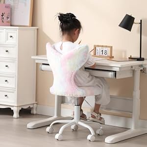 Guyou Cute Fuzzy Desk Chair for KidsGirlsBoys Mermaid Kids Study Chair Fluffy Childrens Swivel Chair with Wheels and Adjustable Height for ComputerBedroomStudy Room Reading Pink Colorful