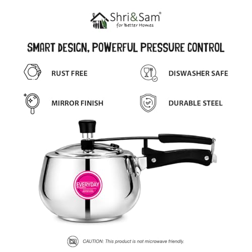 Image of Everyday Stainless Steel 3 Litre Belly Pressure Cooker, Mirror Finish, Inner Lid Design, Gas and Induction Compatible