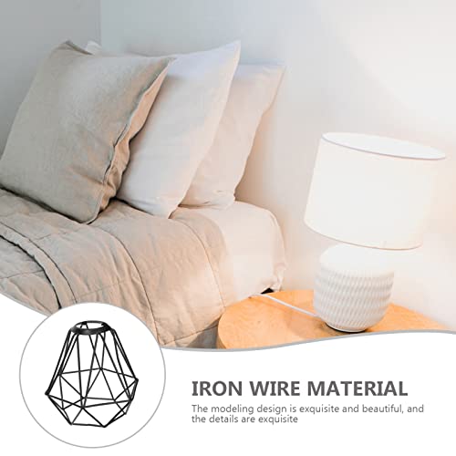 Image of Industrial Black Metal Wire Cage Lampshade - Vintage Diamond Shape Light Cover for Pendant Lights, Wall Lamps, Ceiling Fixtures, and Table Lamps - Easy to Install, Ideal for Home and Kitchen Decor