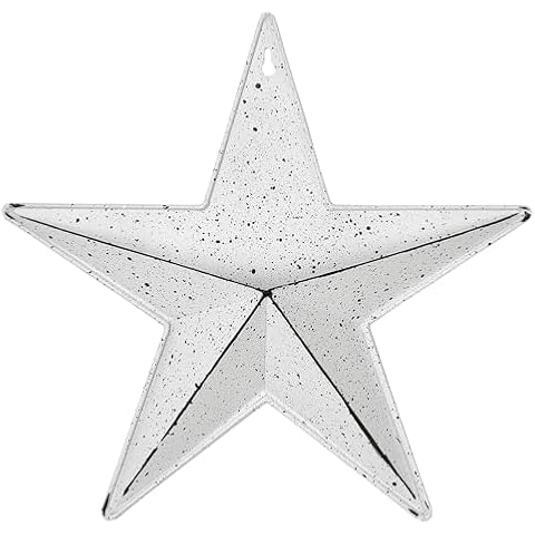 VHC Brands Patriotic Faceted Metal Star White Wall Hanging w/Pocket 12x12, Independence Day Decor, American Star with display pocket, Distressed Appearance Metal Wall Hanging, Star Shape, White Cover