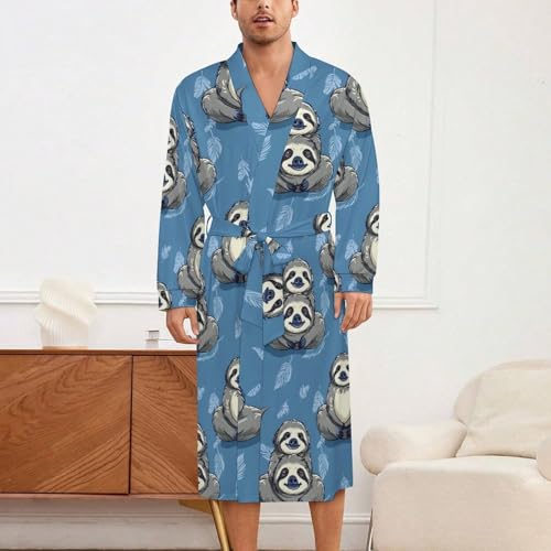 Funny Sloth Soft Robe Long Sleeve Bathrobes V Neck Sleepwear Spa Robes with Belt Men Woman2