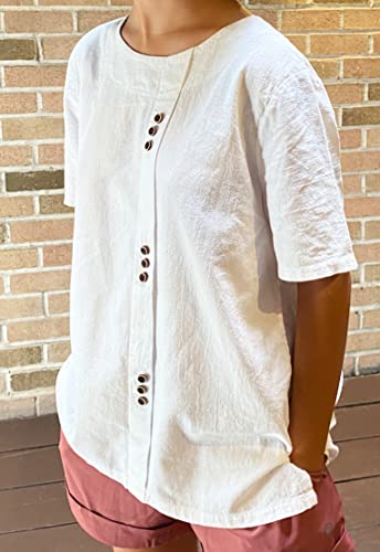 Women Cotton Linen Crew Neck Short Sleeve Tunic, Tee Shirts Tops Loose Fit, Linen Blouse for Women4