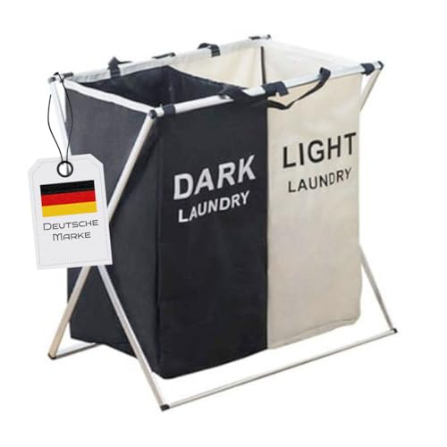 Cesto para la ropa sucia plegable, 3 compartimentos, clasificación clara/oscura/teñida (68 x 38 x 60 cm), resistente al agua (1, negro/blanco)