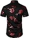 ZEROYAA Mens Hipster Gold Rose Printed Slim Fit Short Sleeve Button Down Dress Shirts ZZCL41-Black Red Large