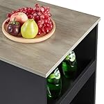 VECELO Small Bar Table and Chairs Tall Kitchen Breakfast Nook with Stools/Dining Set for 2, Storage Shelves, Space-Saving, Gray - Image 3