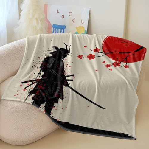 Couverture flanelle Ukiyo-e samouraï 150x200 cm plaid cerisier lit - 3